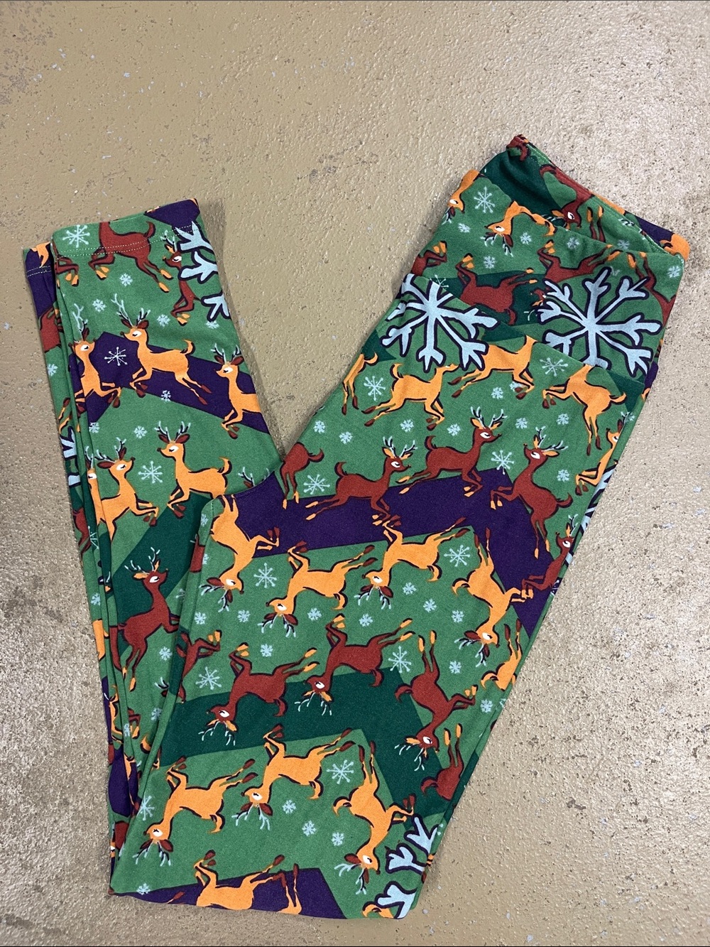 LuLaRoe OS One Size Christmas Reindeer Leggings EUC